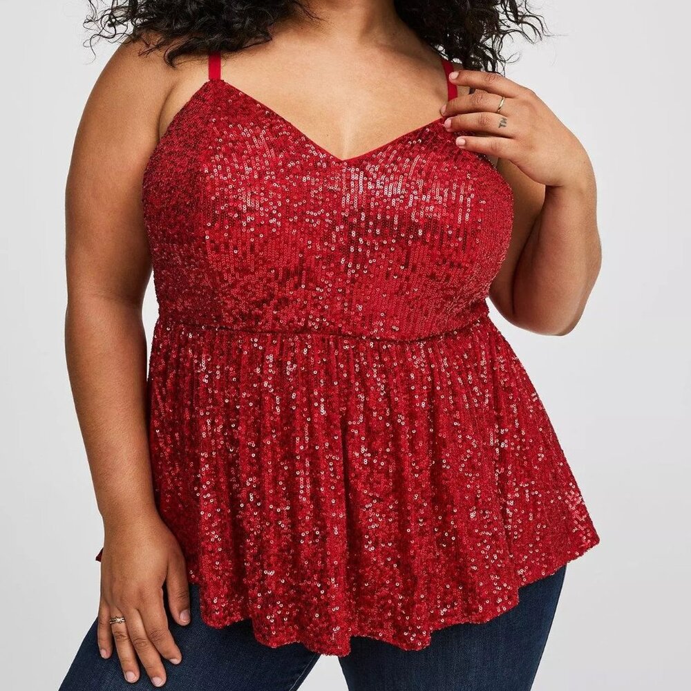 Torrid Peplum Sequin V-Neck Tank Size 0
